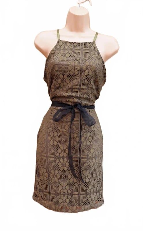 New Look New look khaki brown green lace strappy sleeveless bodycon mini dress 12 m