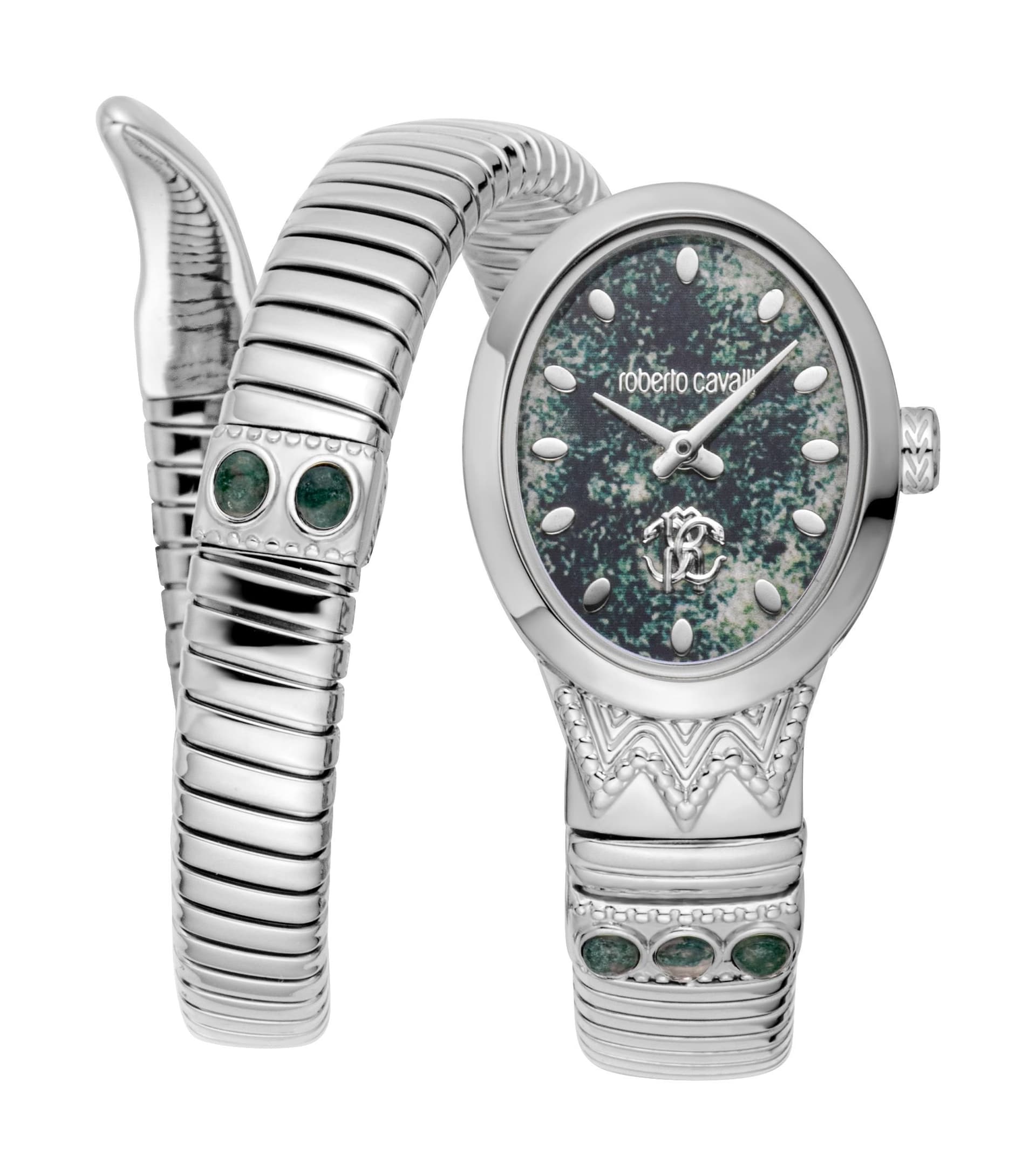 Roberto Cavalli Roberto Cavalli Women's Snake Stainless Steel Black Dial Watch in Silver