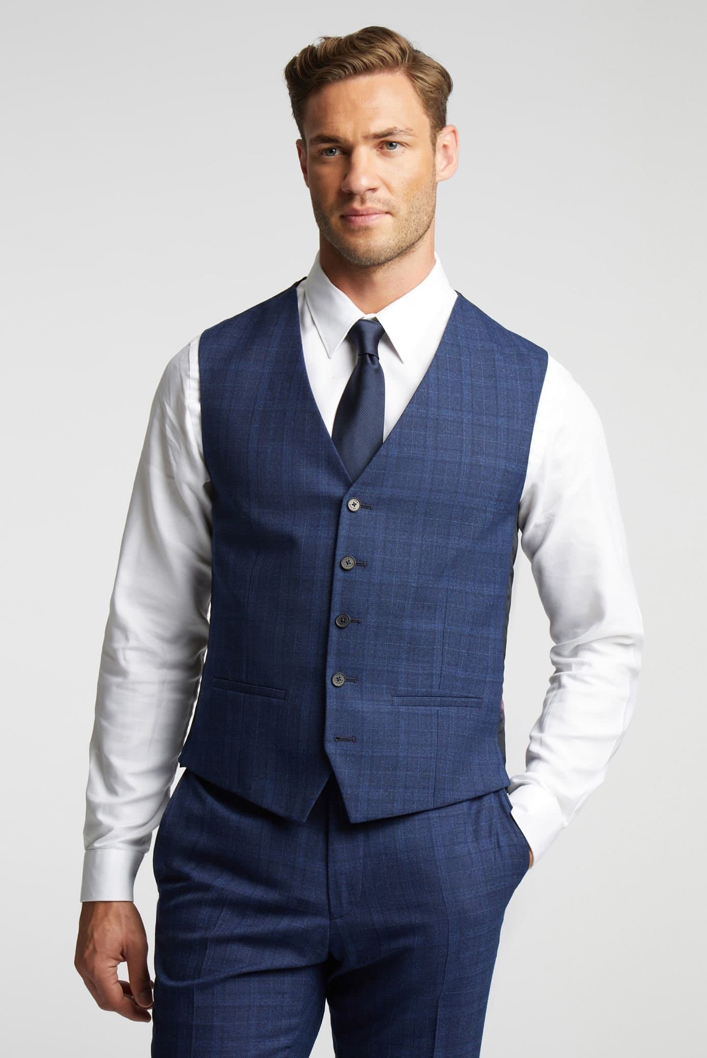 Ted Baker Ted Baker Men's Slim Fit Soft Check Waistcoat in Navy