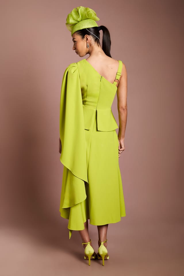 Coast Coast Women's Lisa Tan Cape Shoulder Crepe Midi Dress in Lime - 3