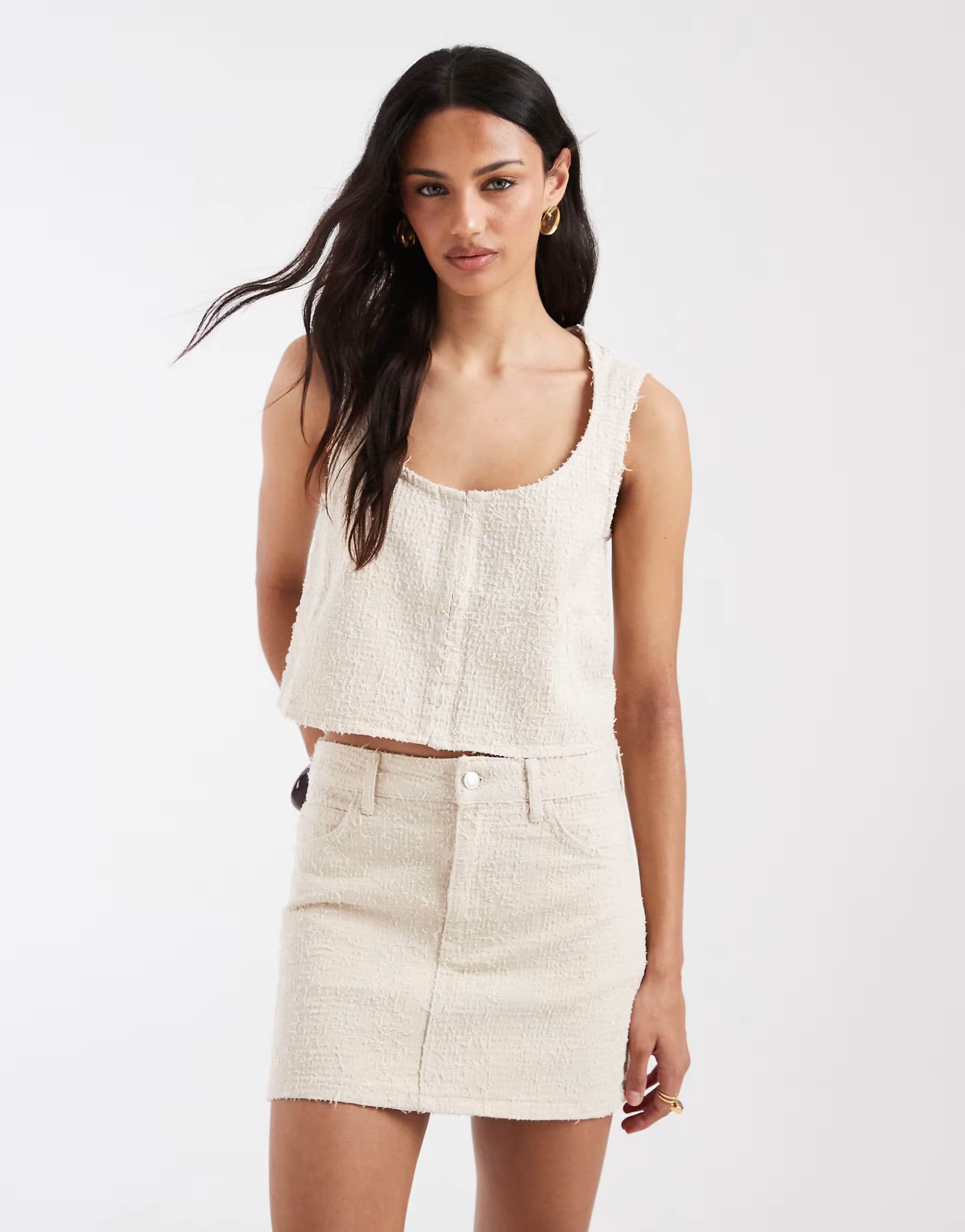 ASOS ASOS DESIGN textured denim mini skirt in cream