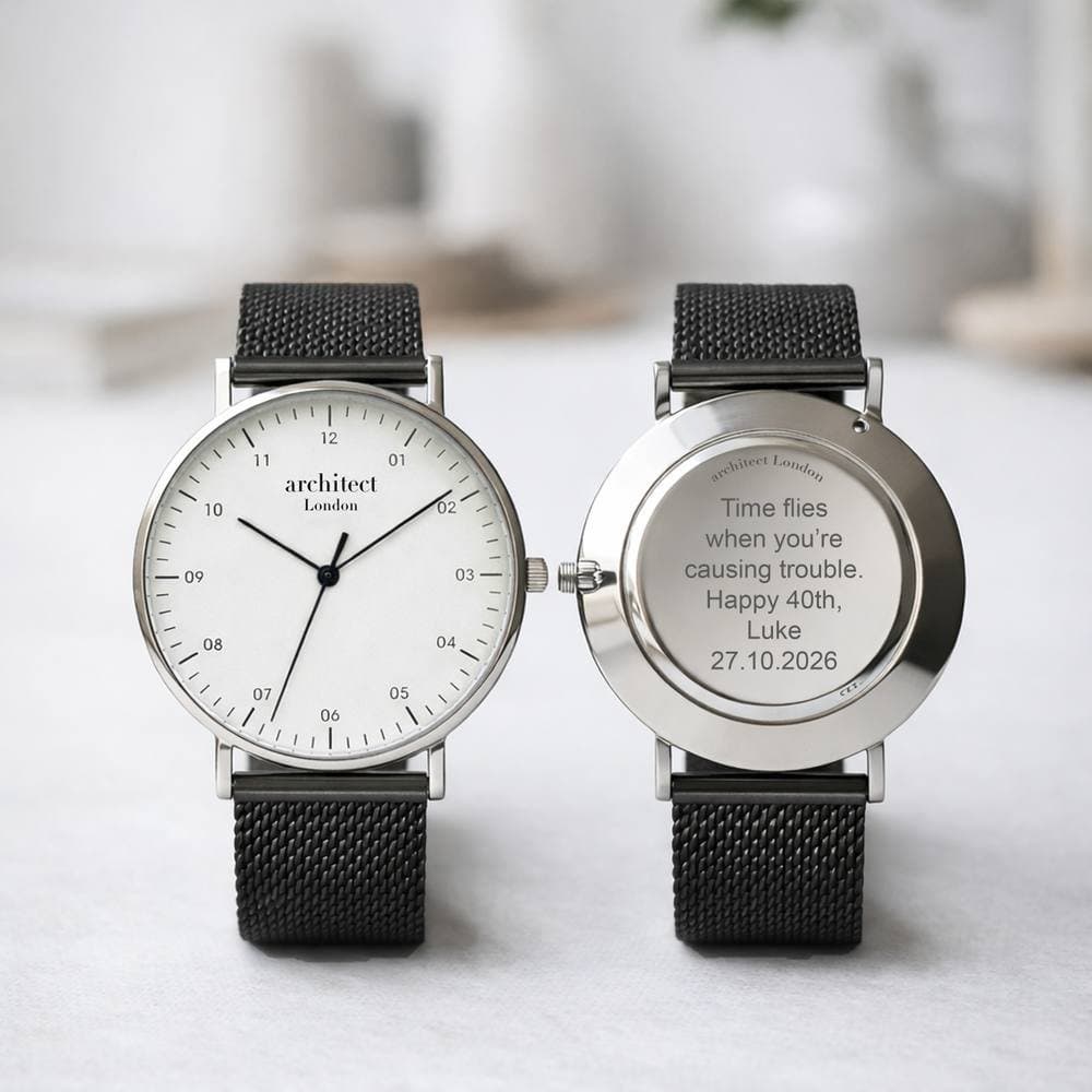 Wear We Met Wear We Met Men's Personalised Architect London Zephyr Watch - Engraved Gift in Jet Black