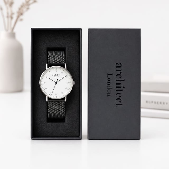 Wear We Met Wear We Met Men's Personalised Architect London Zephyr Watch - Engraved Gift in Jet Black - 3