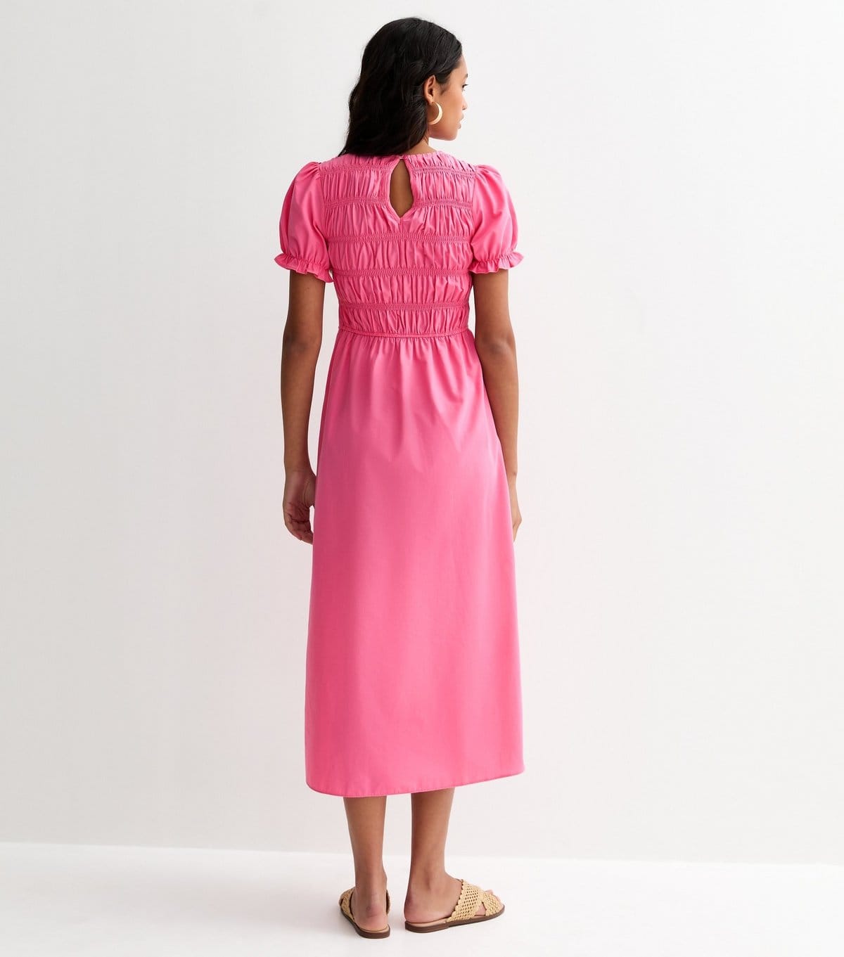 New Look Women's Bright Pink Shirred Poplin Midi Dress New Look - 4