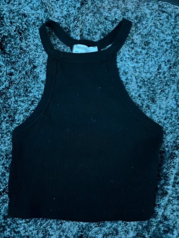 Bershka black halter neck crop top