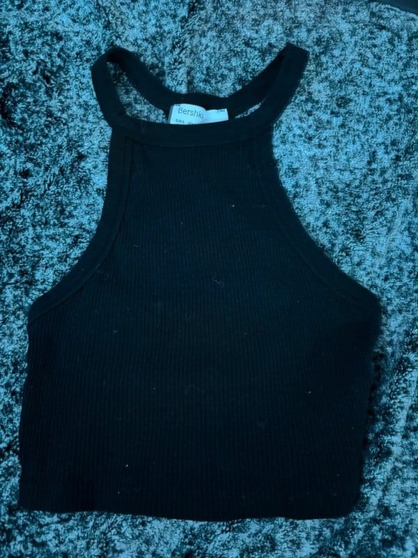 Bershka Black Ribbed Halter Neck Crop Top