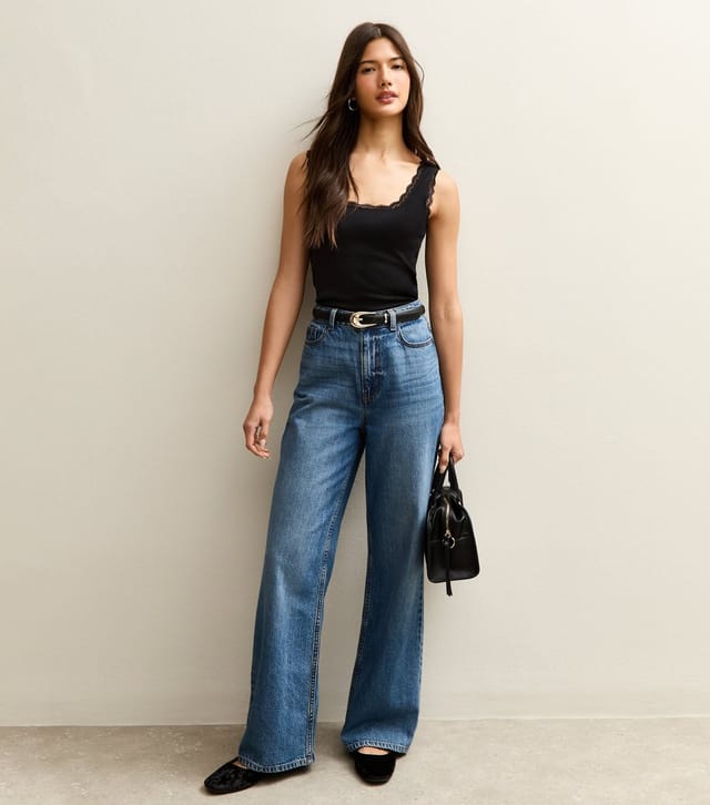 New Look Women's Black Lace Trim Square Neck Tank Top New Look - 2