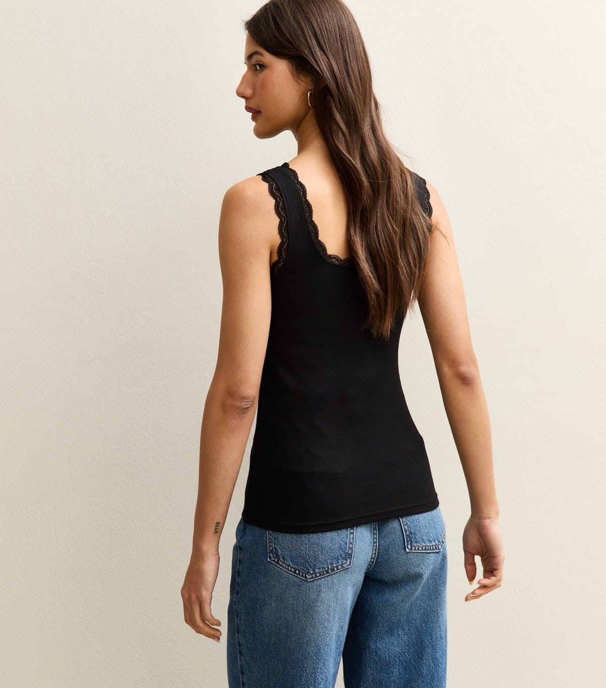 New Look Women's Black Lace Trim Square Neck Tank Top New Look - 4