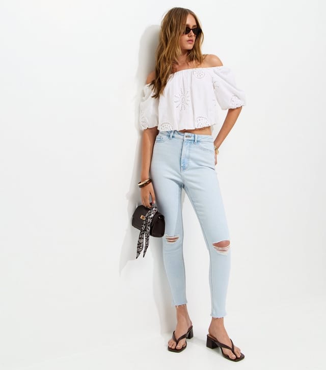 New Look Women's Light Blue Hallie Ripped Skinny Jeans New Look - 2
