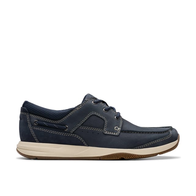 Clarks Clarks Men's Sailview Lace Navy Nubuck Boat Shoes, Lace Up in Blue - 3