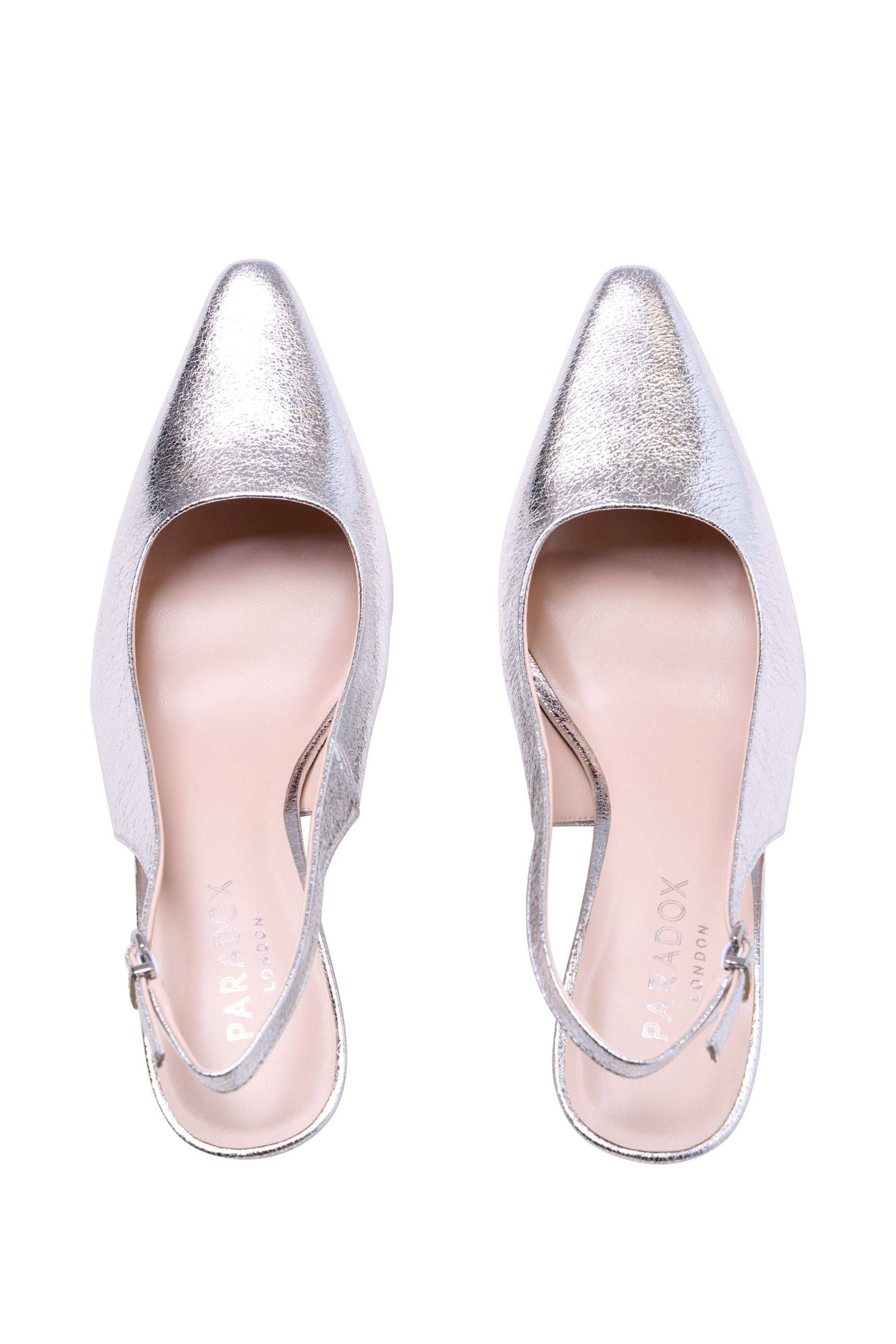 Paradox London Paradox London Women's Tuscany' Slingback Flared Heel Shoes in Metallic Silver - 3