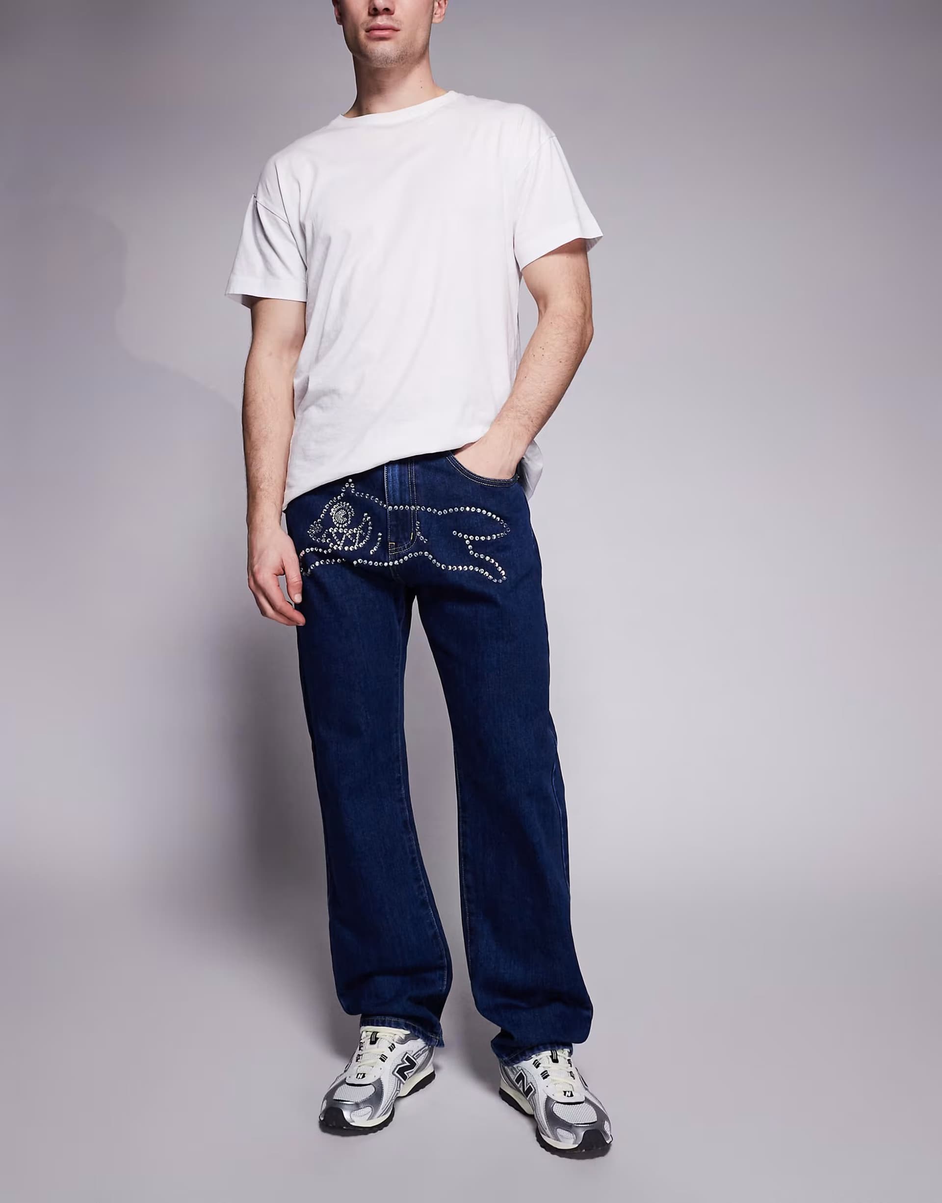 ASOS ICECREAM diamante running dog jeans in indigo