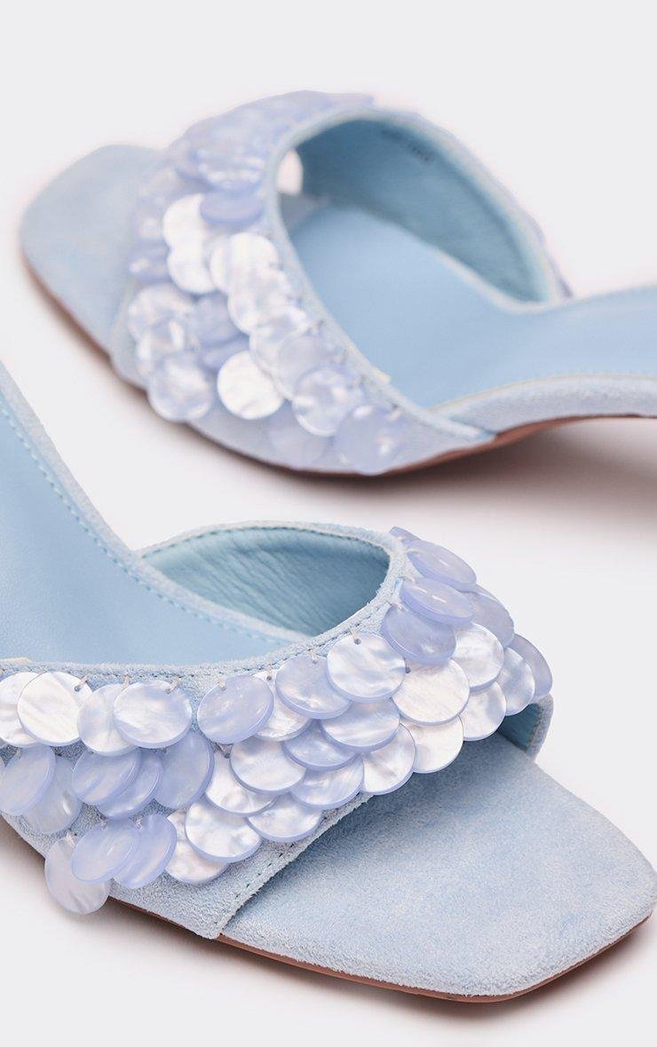 EGO Ochil Disc Detail Square Peep Toe Heeled Mule In Blue Faux Leather, Women's Size UK 3 - 2