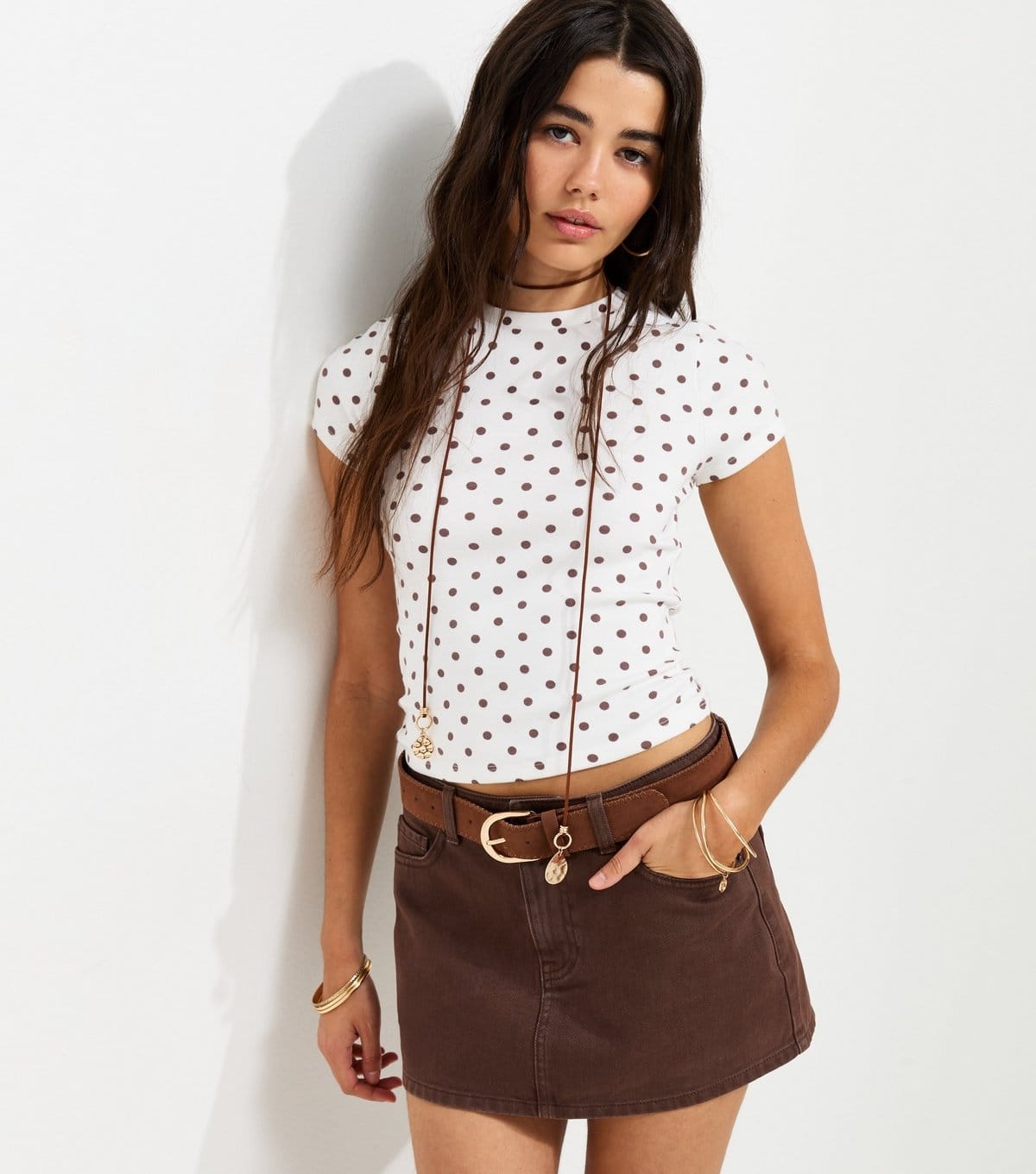 New Look Cream Spot Print Baby Tee T-Shirt
