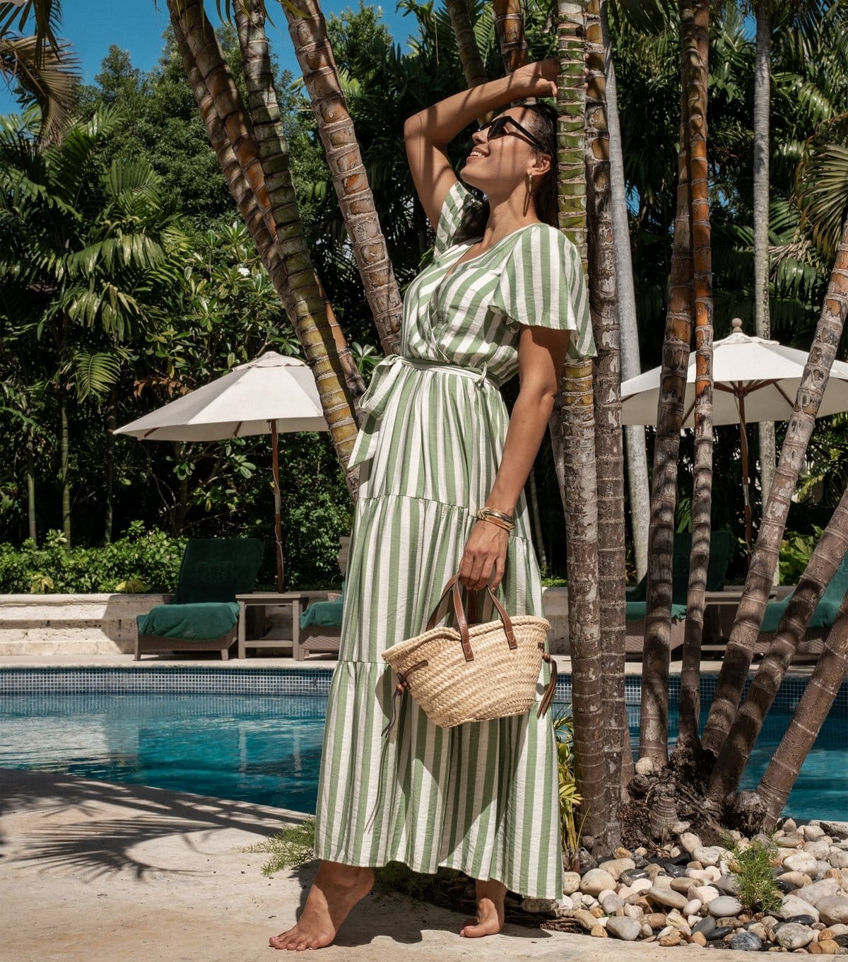 Gini London Light Green Striped Midi Dress