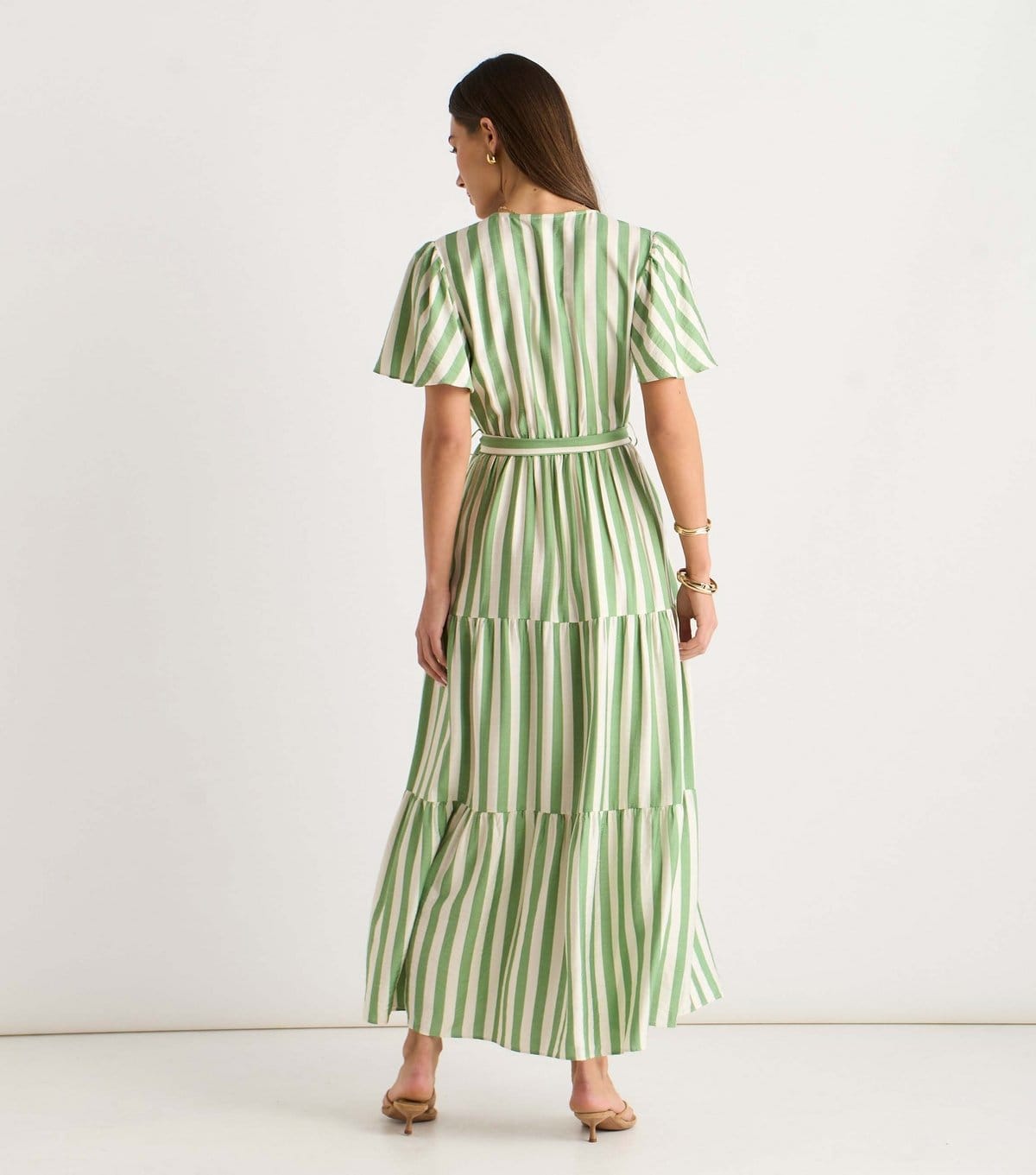 Gini London Women's Light Green Striped Wrap Waist Belted Midi Dress Gini London New Look - 4