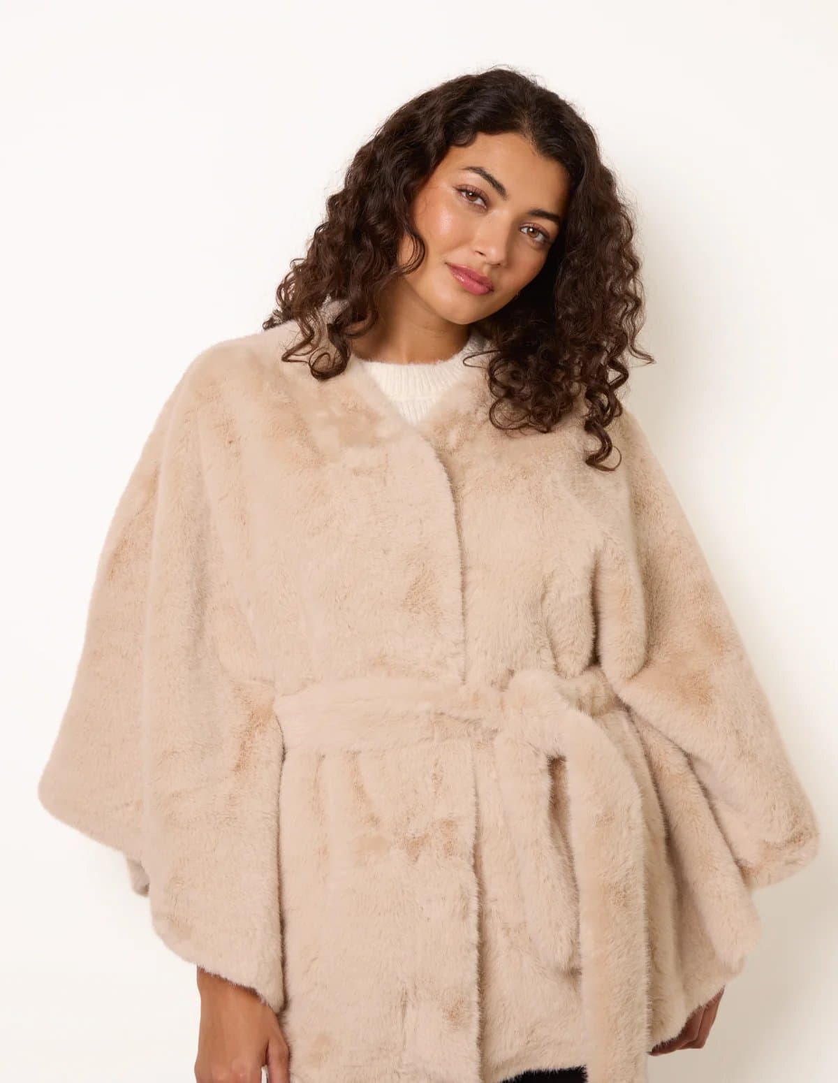 Blue Vanilla Faux Fur Tie Front Cape