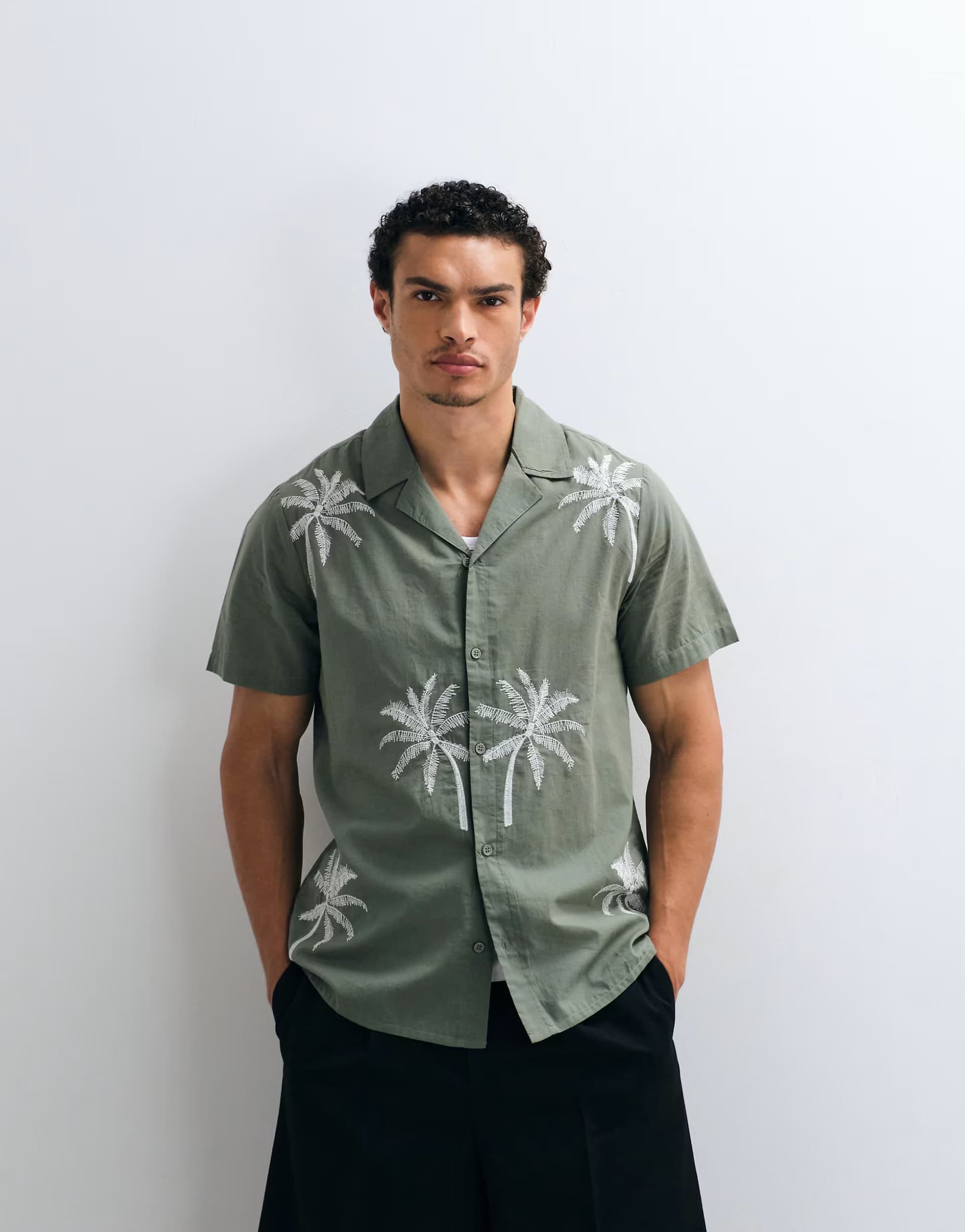 ASOS ASOS Sage Green Palm Tree Beach Shirt