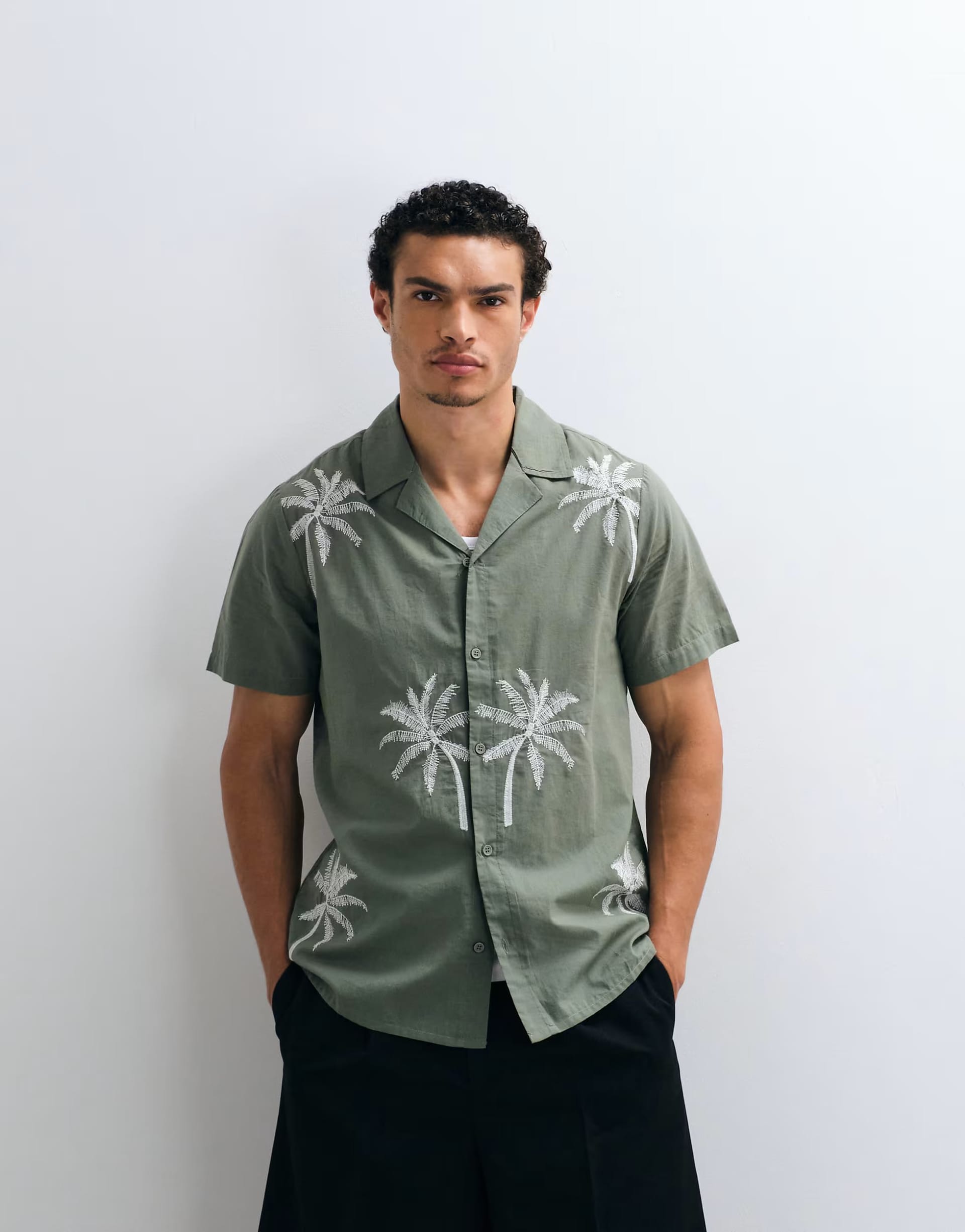 ASOS Sage Green Palm Tree Beach Shirt