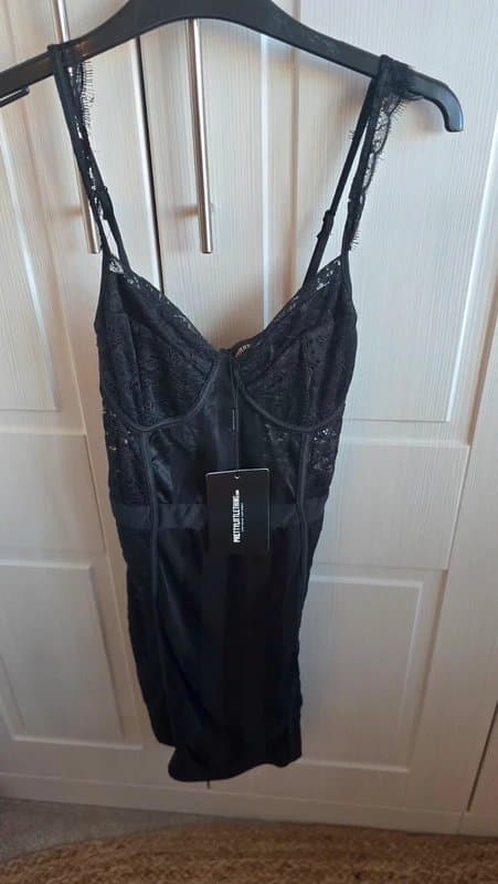 PrettyLittleThing PLT Black Lace Corset Bodycon Dress UK 8 BNWT