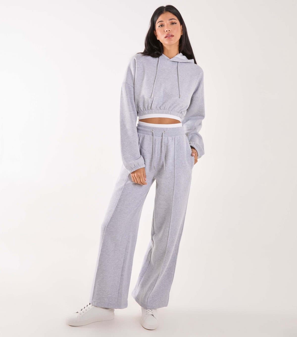 Pink Vanilla Women's Grey Contrast Waist Wide Leg Joggers Pink Vanilla New Look