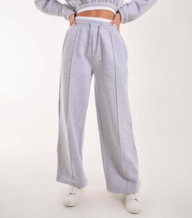 Pink Vanilla Women's Grey Contrast Waist Wide Leg Joggers Pink Vanilla New Look - 2