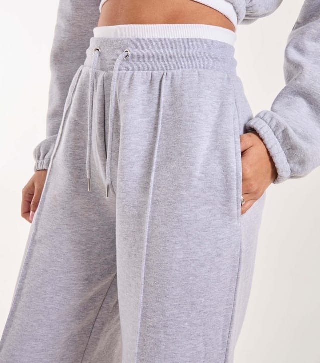 Pink Vanilla Women's Grey Contrast Waist Wide Leg Joggers Pink Vanilla New Look - 3