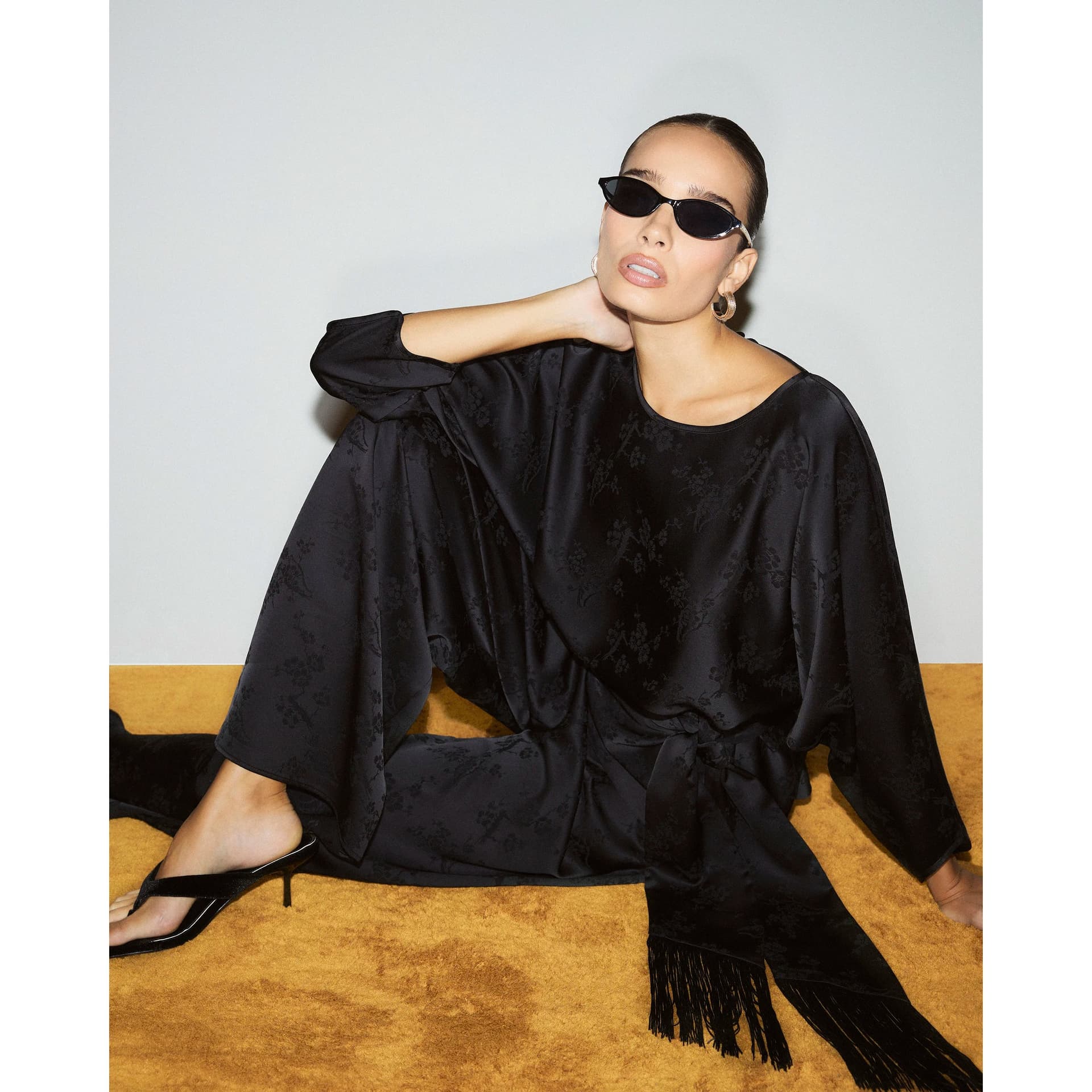 River Island River Island Womens Black Satin Jacquard Wide Leg Trousers