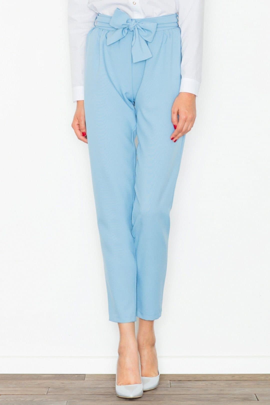Love Lace Love Lace Women's Waist Crease Sash Tie Trousers with Zip in Blue