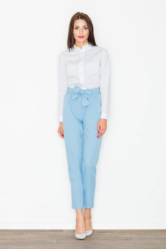 Love Lace Love Lace Women's Waist Crease Sash Tie Trousers with Zip in Blue - 2