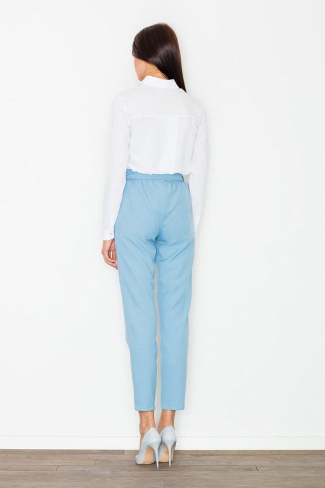Love Lace Love Lace Women's Waist Crease Sash Tie Trousers with Zip in Blue - 3