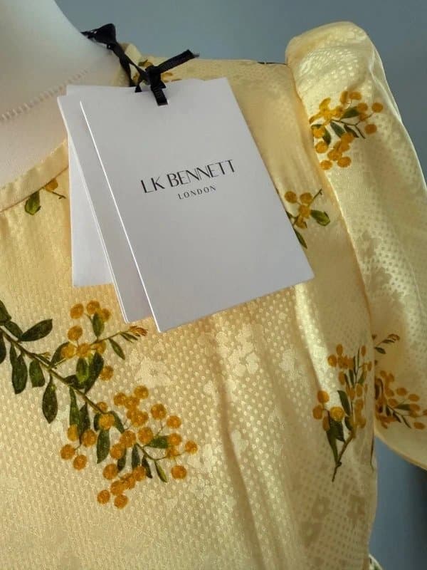 LK Bennett New LK Bennett £459 Dr BOYD Pure Silk Yellow Floral Handkerchief Dress UK10