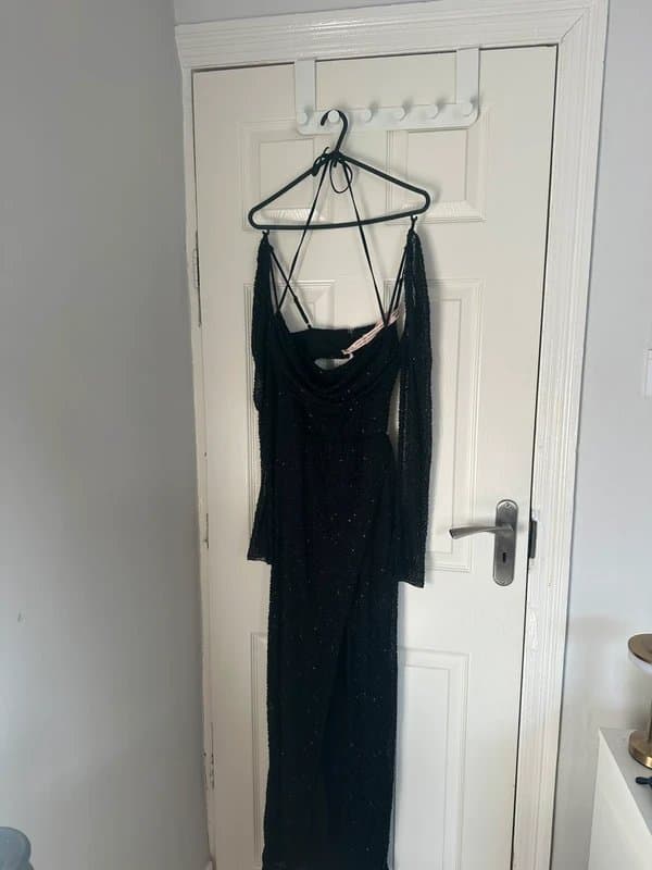 Oh Polly Embellished Cowl Neck Maxi Dress in Black