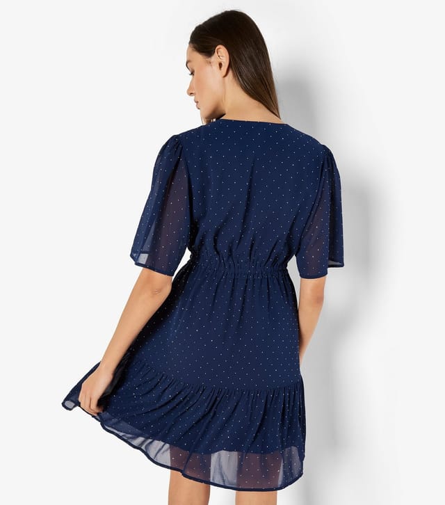 Apricot Women's Navy Polka Dot Drawstring Waist Chiffon Dress Apricot New Look - 3