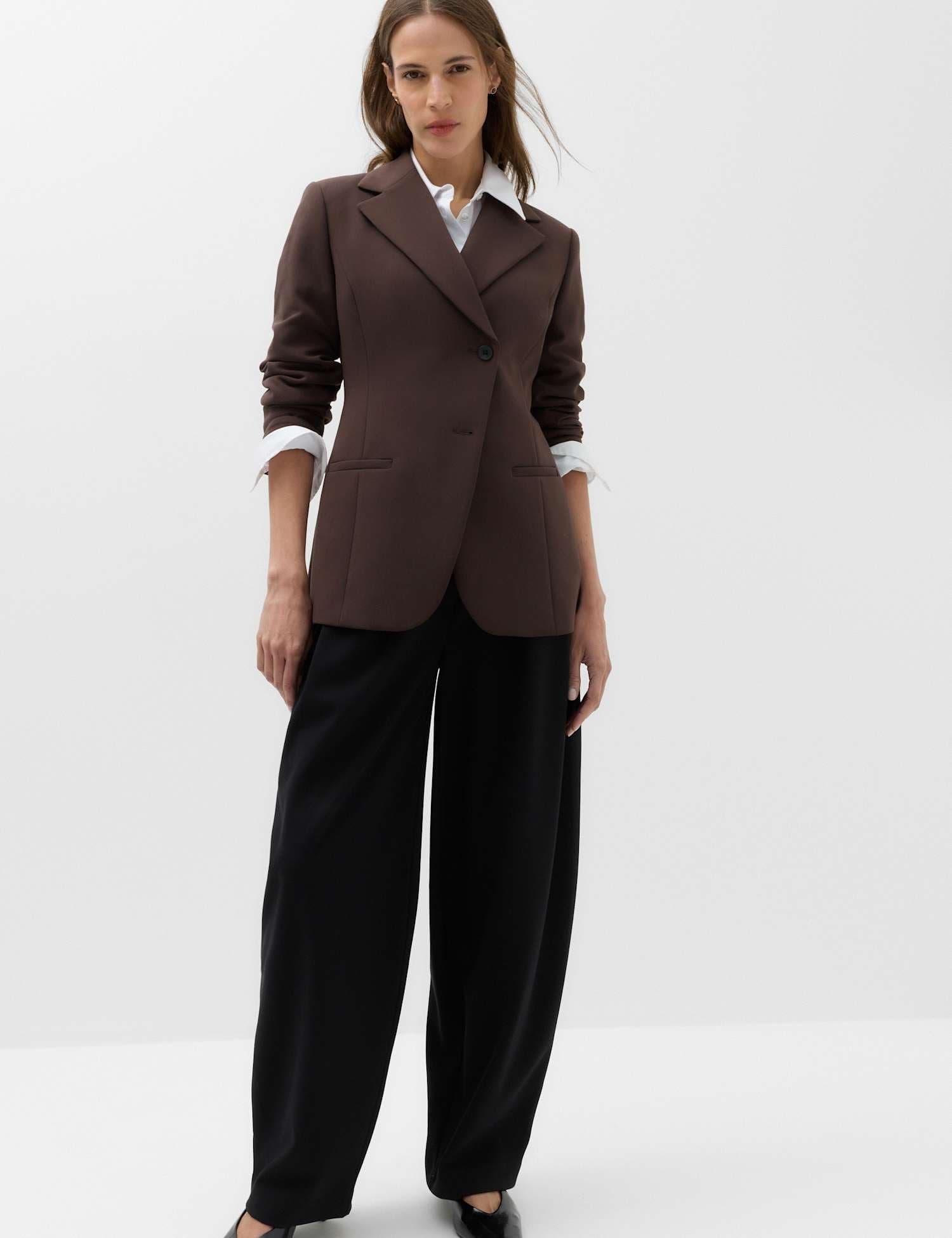 Marks & Spencer M&S Tailored Cinched Waist Asymmetric Blazer Bitter Chocolate