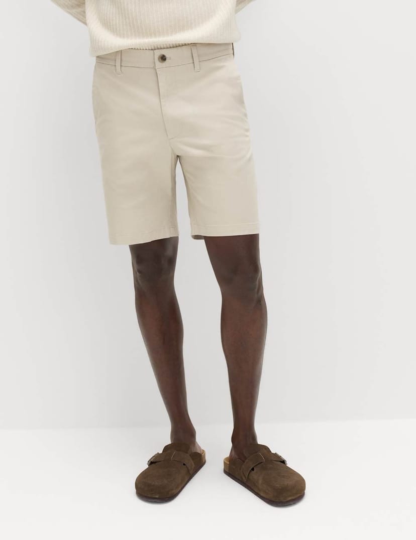 Marks & Spencer M&S Regular Fit Stretch Chino Shorts Beige - 1