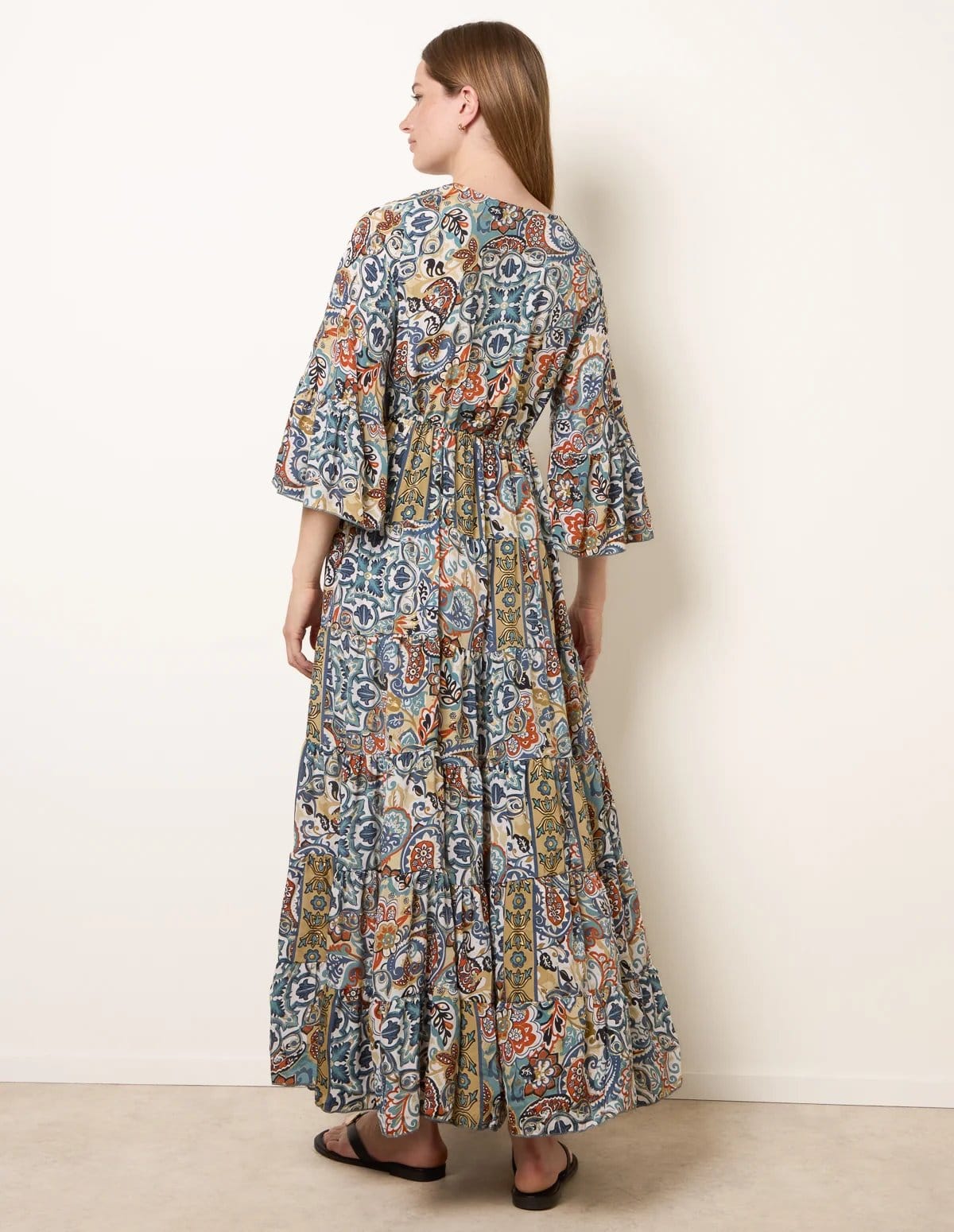 Blue Vanilla Wrap Over Tiered Art Silk Dress - 4