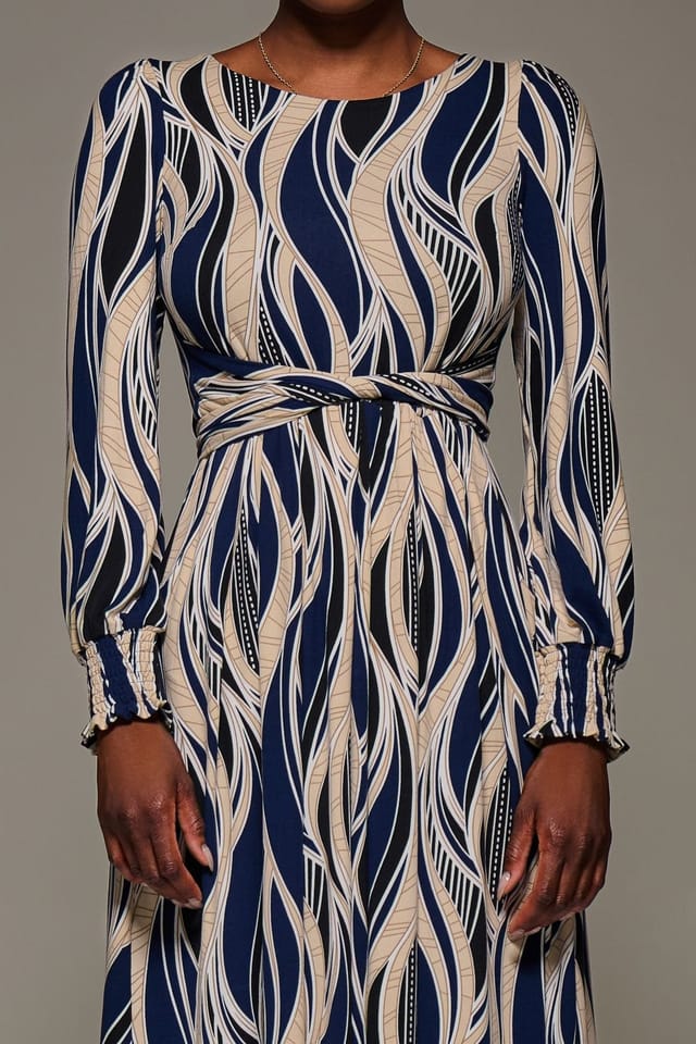 Jolie Moi Jolie Moi Women's Jersey Belted Long Sleeve Maxi Dress in Navy - 3