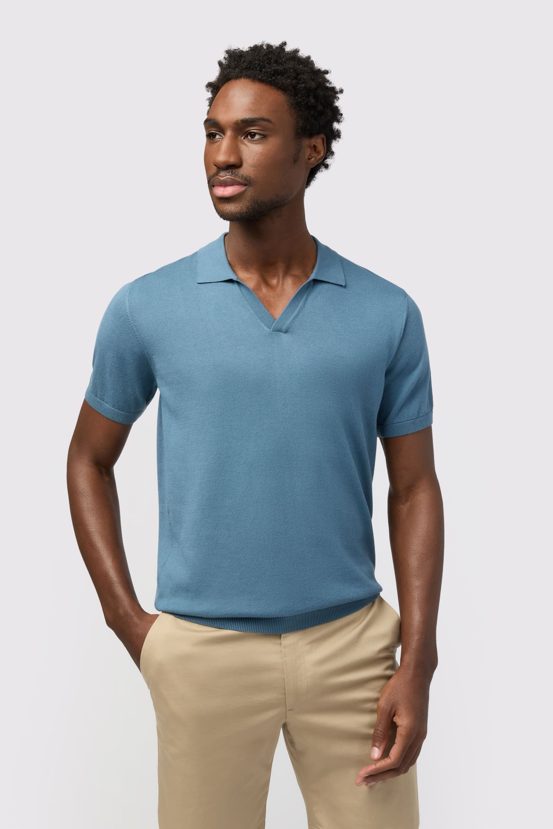 Melka Melka Men's Revere Plain Knit Polo in Blue