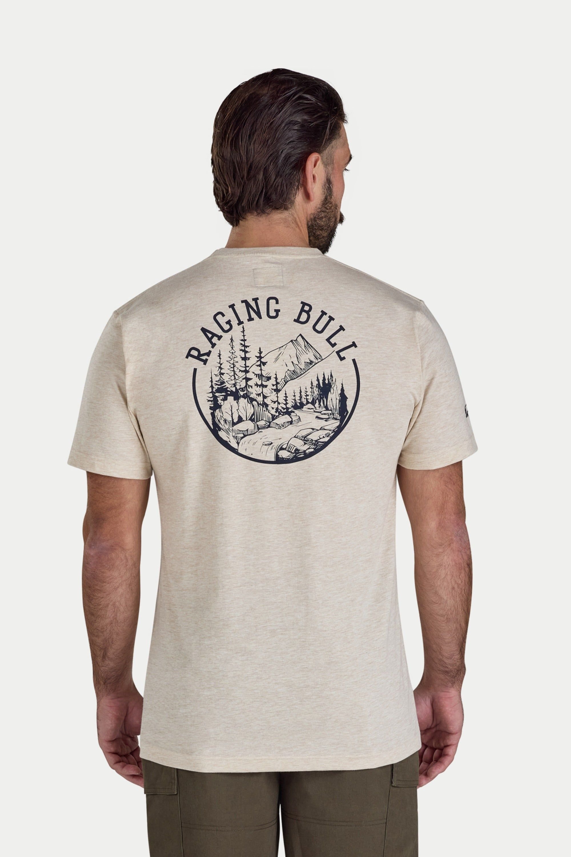 raging bull Raging Bull Men's Mountains Back Print T-Shirt in Natural - 2