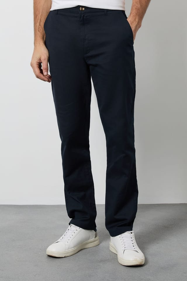 Burton Burton Men's Navy Cotton Linen Slim Fit Trousers - 2