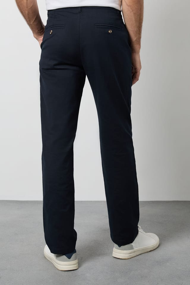 Burton Burton Men's Navy Cotton Linen Slim Fit Trousers - 3