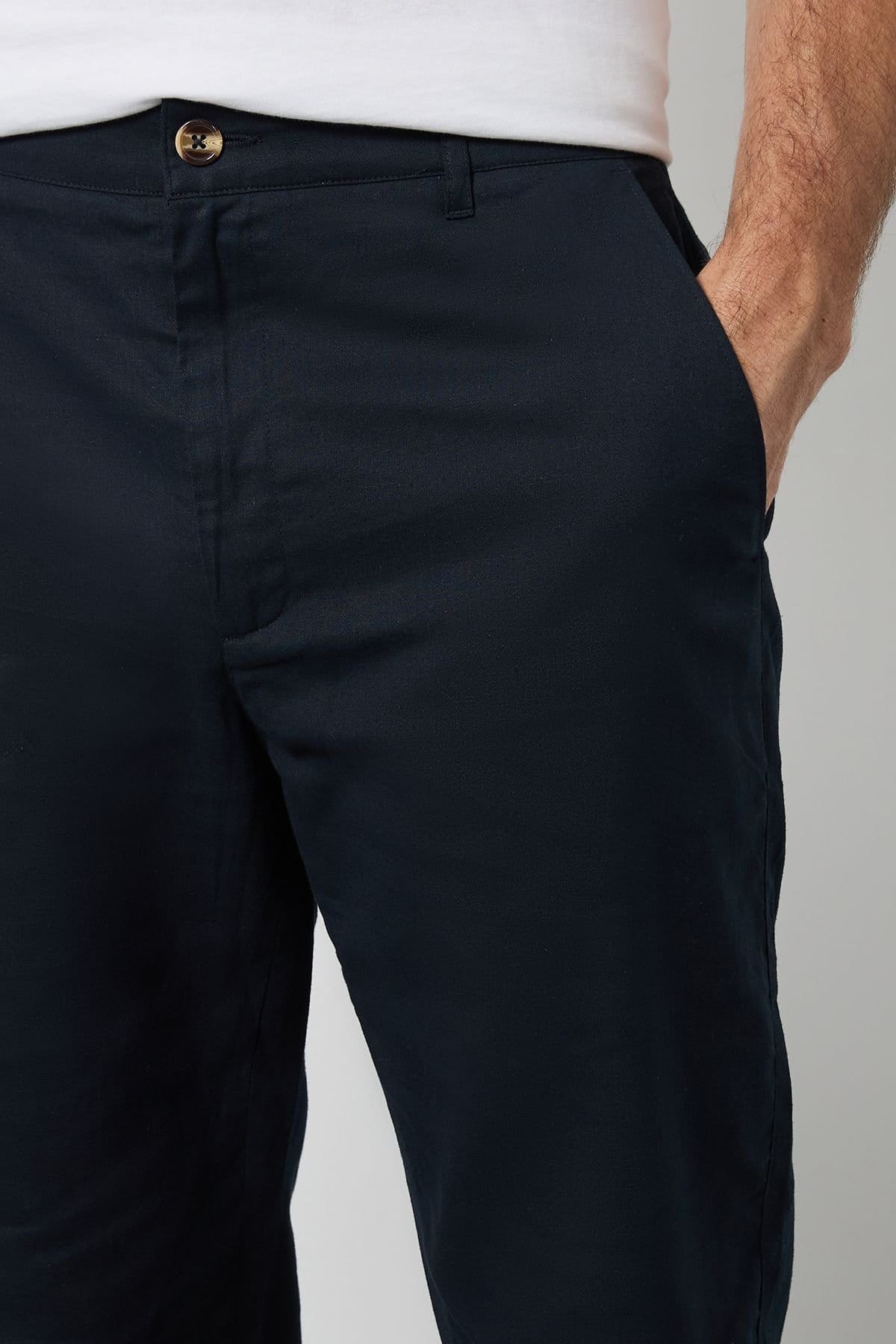 Burton Burton Men's Navy Cotton Linen Slim Fit Trousers - 4