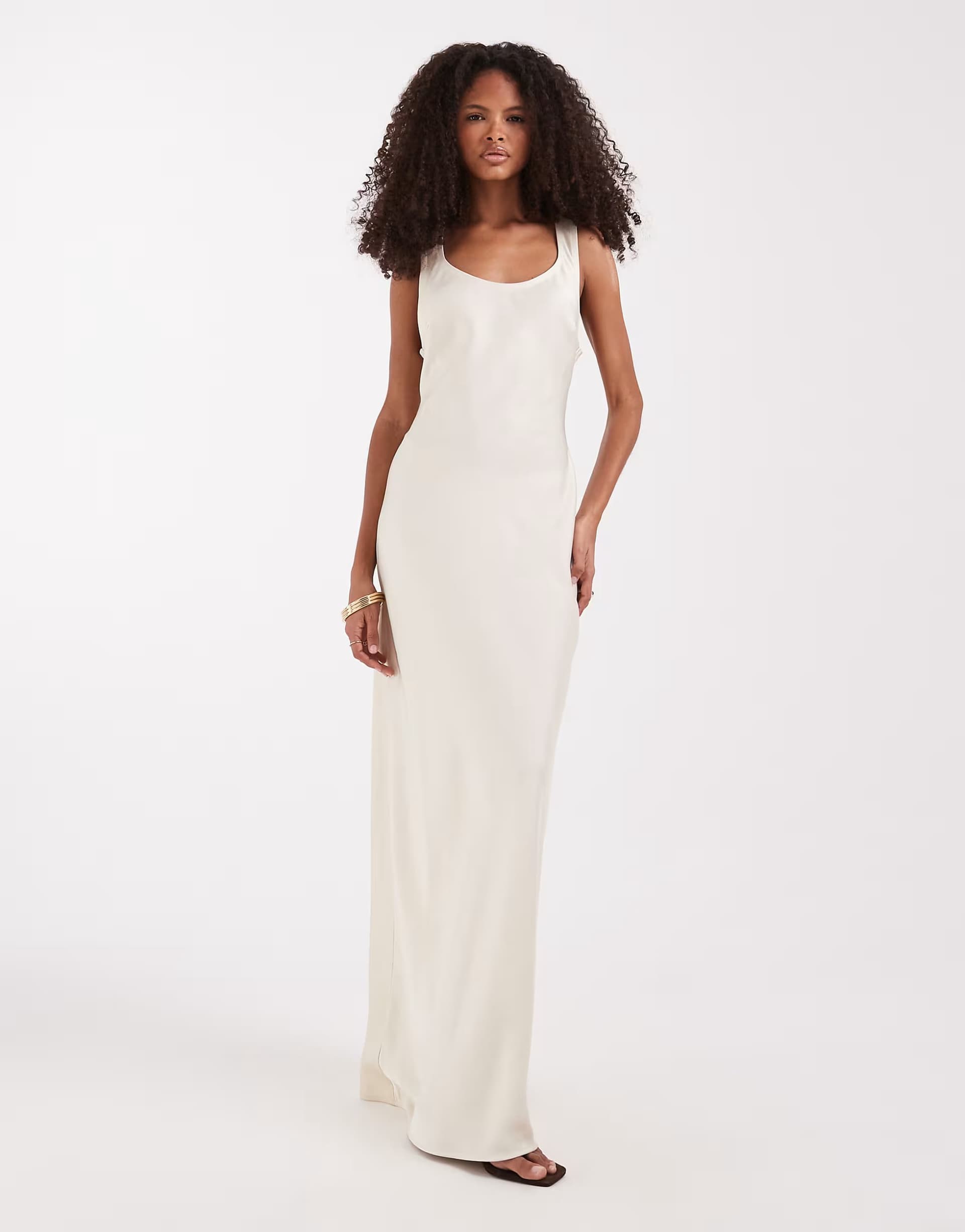 ASOS Pretty Lavish satin racer back maxi slip dress in oyster white