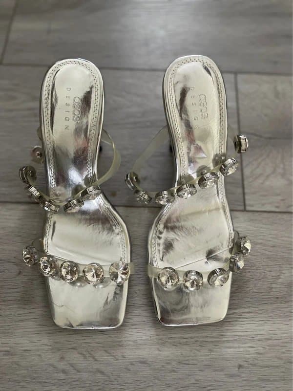 ASOS Design Silver embellished heeled mules