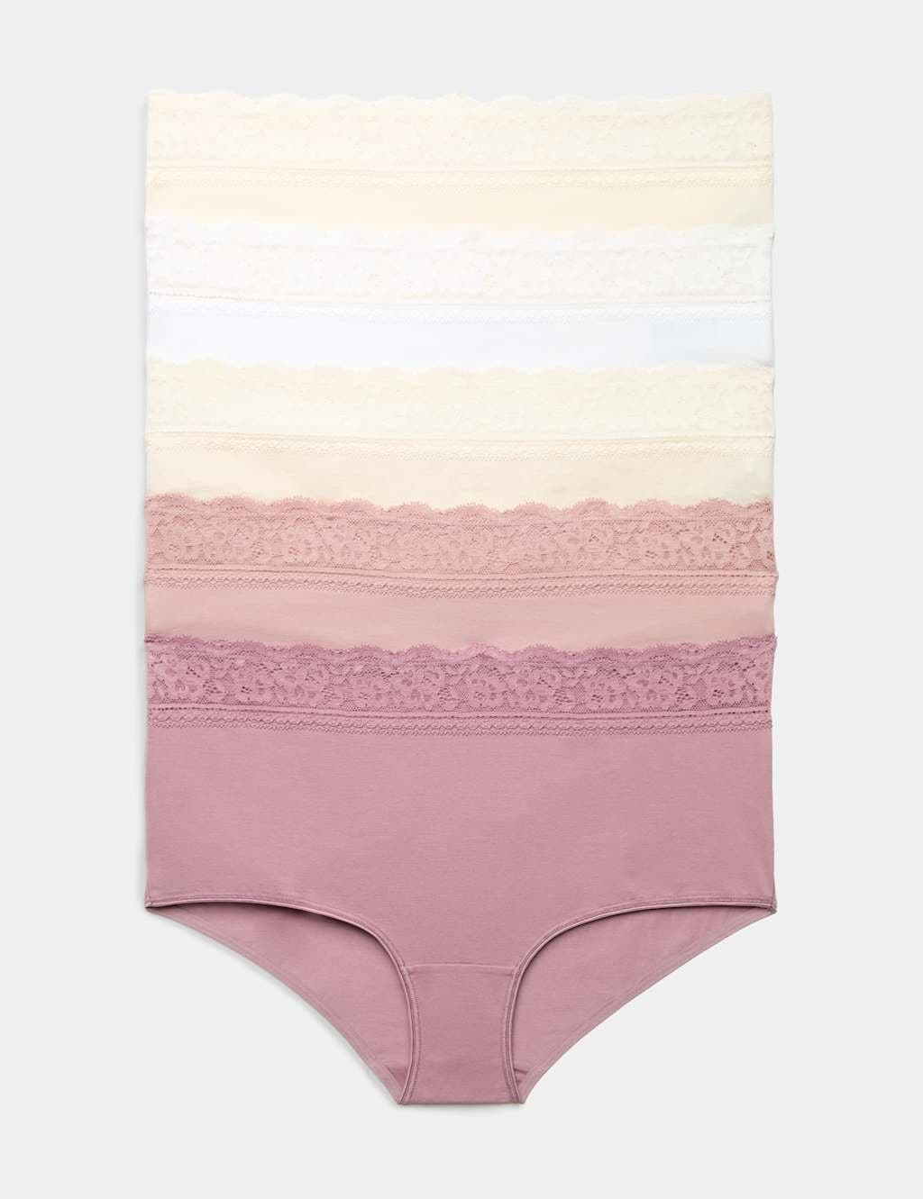 Marks & Spencer M&S 5pk Cotton Lycra® & Lace High Rise Short Dusky Pink