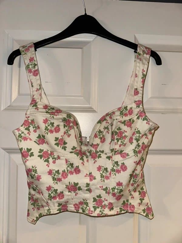 ASOS ASOS Luxe Cream Floral Corset-Style Top UK 8