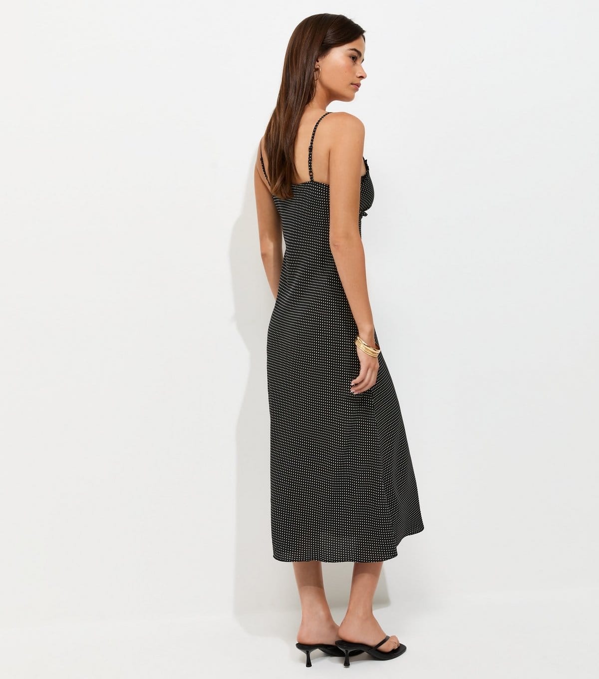 New Look Women's Black Polka Dot Strappy Frill Trim Midi Dress New Look - 4