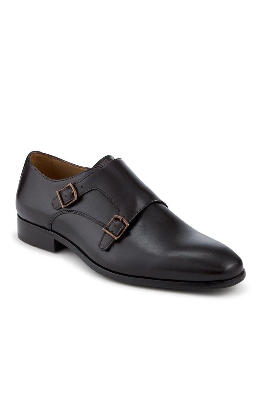 Jones Bootmaker Jones Bootmaker Men's Naveen Smart Leather Monk Strap Shoes in Dark Brown