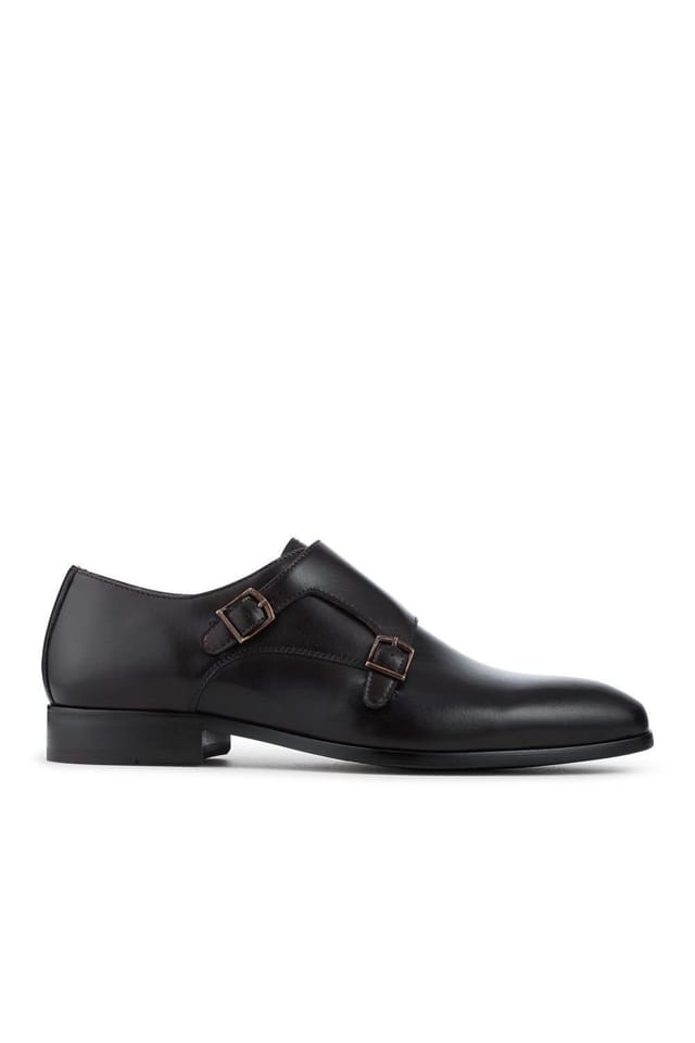 Jones Bootmaker Jones Bootmaker Men's Naveen Smart Leather Monk Strap Shoes in Dark Brown - 2